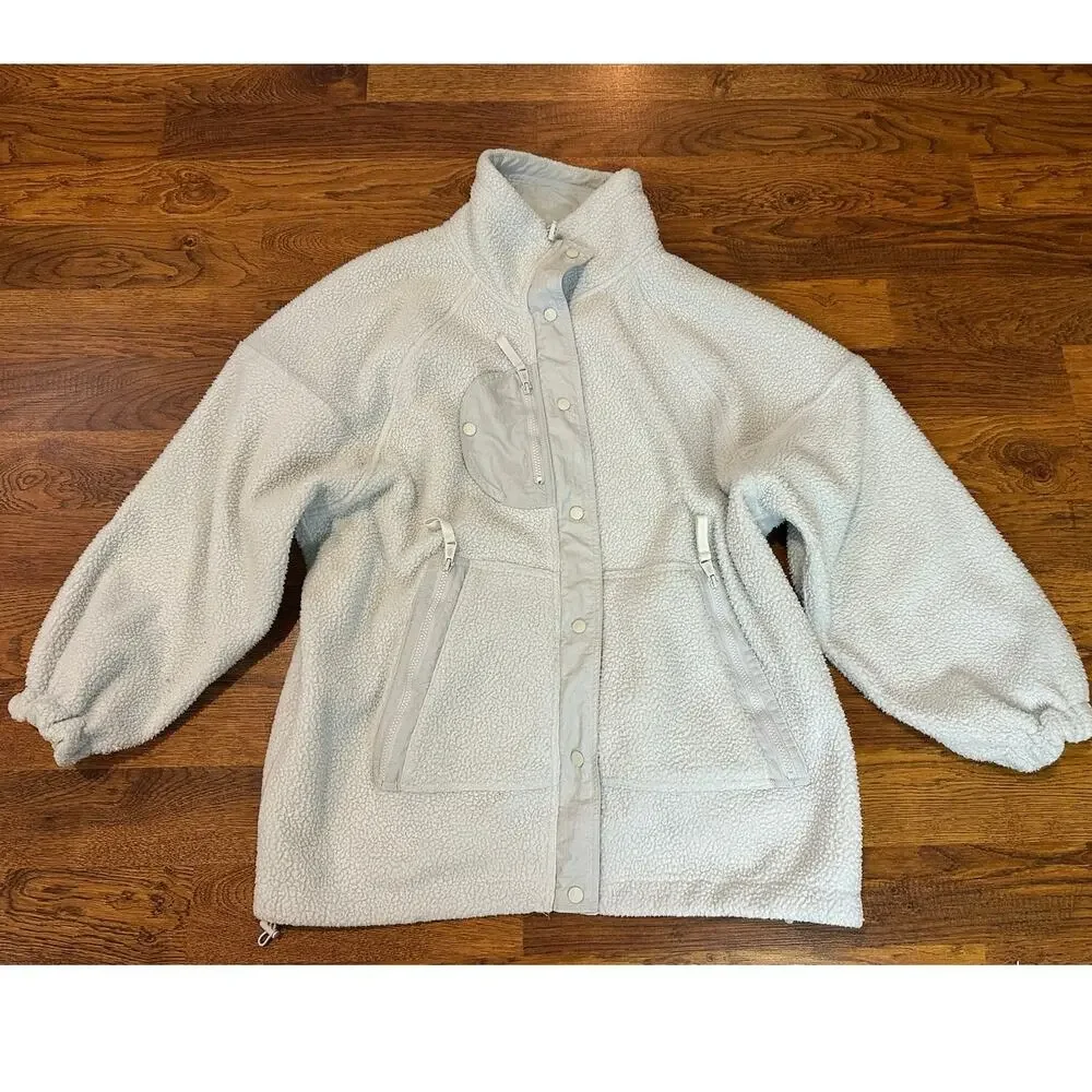 Free People Movement Off Grid Fleece Full Zip Jacket Women's Large Light Blue